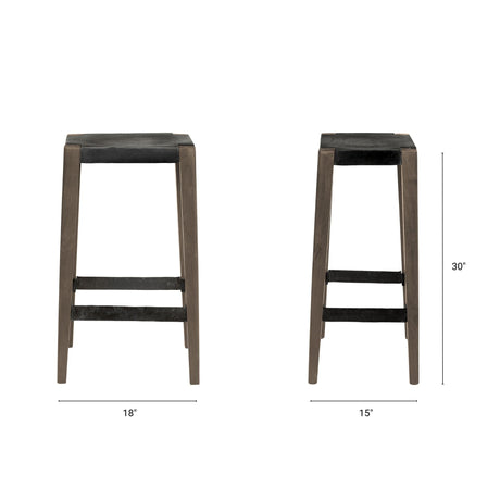 Nell Black Metal Seat & Foot Rest With Brown Wood Legs Stool by Mercana at Eve Furniture