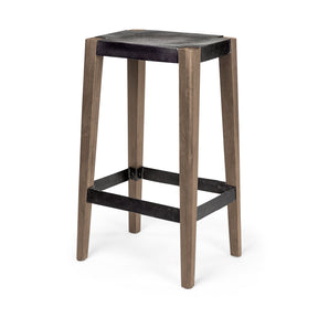 Nell Black Metal Seat & Foot Rest With Brown Wood Legs Stool by Mercana at Eve Furniture