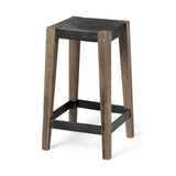 Nell Black Metal Seat & Foot Rest With Brown Wood Legs Stool by Mercana at Eve Furniture