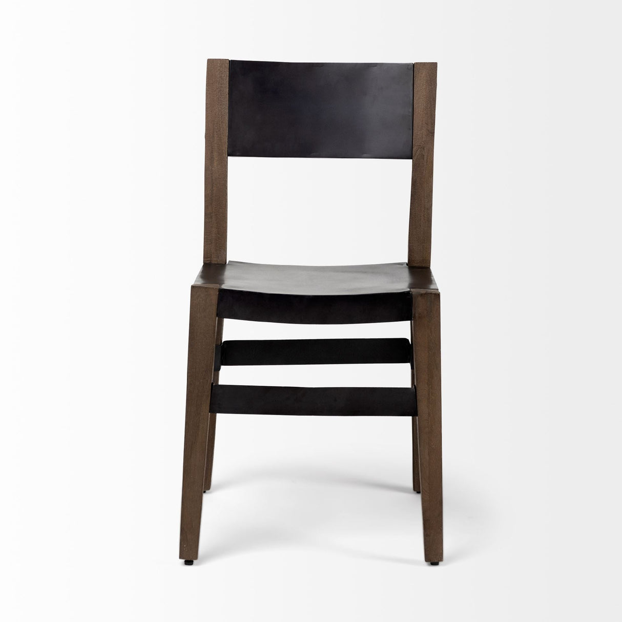 Nell I Black Iron Seat Solid Brown Wooden Base Dining Chair by Mercana at Eve Furniture