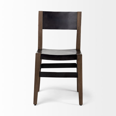 Nell I Black Iron Seat Solid Brown Wooden Base Dining Chair by Mercana at Eve Furniture