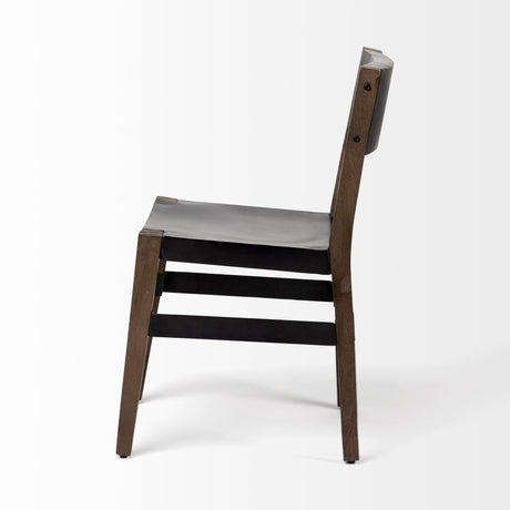 Nell I Black Iron Seat Solid Brown Wooden Base Dining Chair by Mercana at Eve Furniture