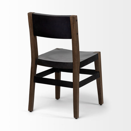 Nell I Black Iron Seat Solid Brown Wooden Base Dining Chair by Mercana at Eve Furniture