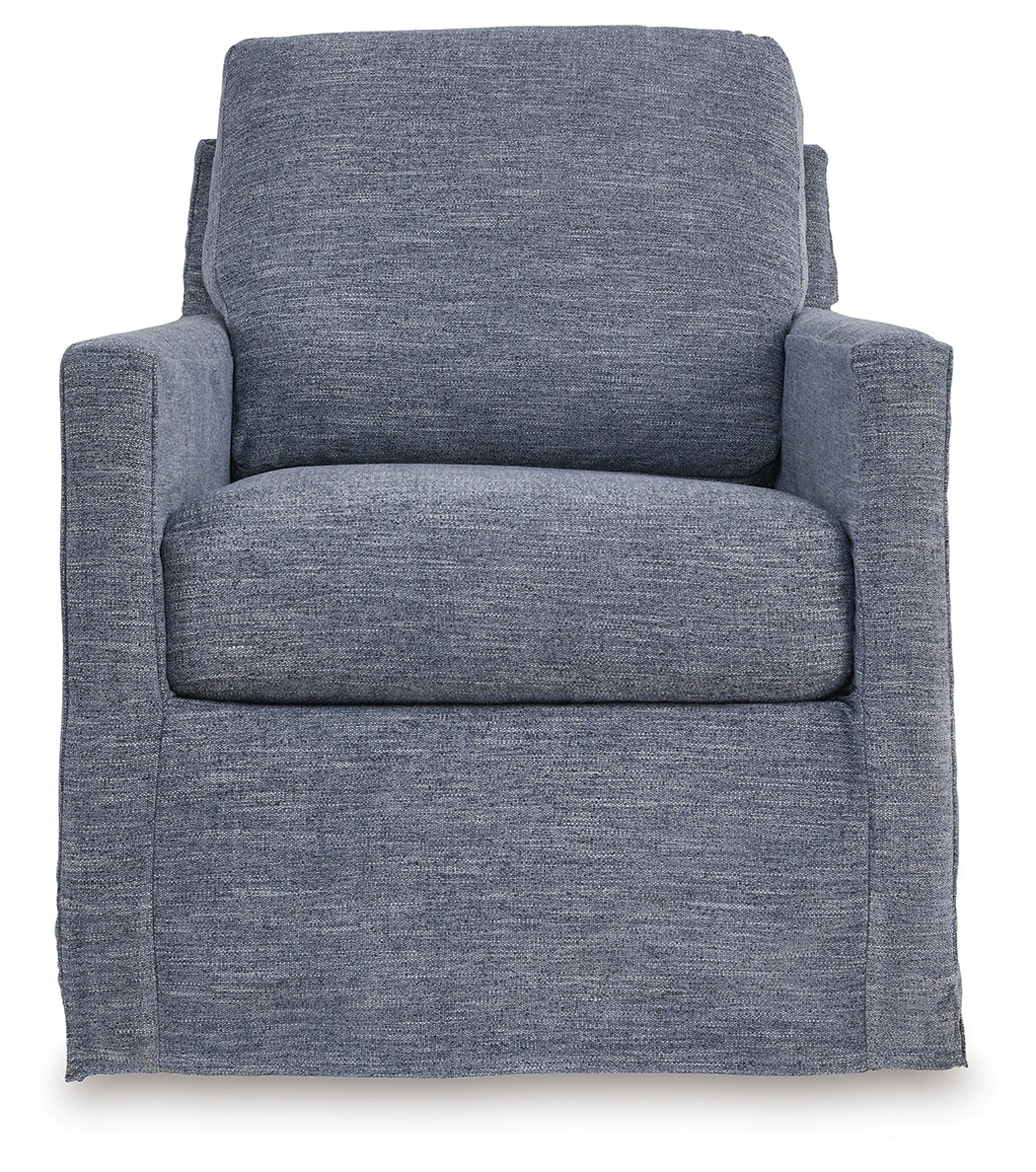 Nenana Next-Gen Nuvella Denim Swivel Glider Accent Chair