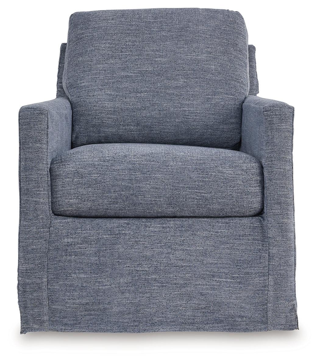 Nenana Next-Gen Nuvella Denim Swivel Glider Accent Chair by Ashley at Eve Furniture