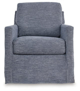 Nenana Next-Gen Nuvella Denim Swivel Glider Accent Chair by Ashley at Eve Furniture