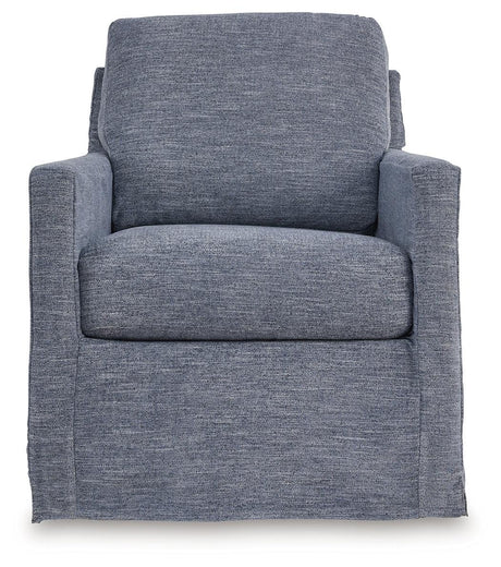 Nenana Next-Gen Nuvella Denim Swivel Glider Accent Chair by Ashley at Eve Furniture