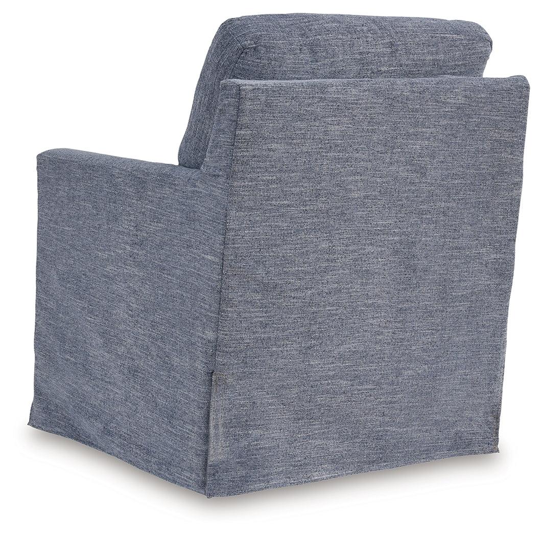 Nenana Next-Gen Nuvella Denim Swivel Glider Accent Chair by Ashley at Eve Furniture