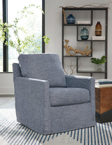 Nenana Next-Gen Nuvella Denim Swivel Glider Accent Chair by Ashley at Eve Furniture