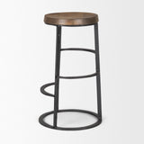 Neo 26.3" Seat Height Brown Wood Seat Black Metal Frame Stool by Mercana at Eve Furniture