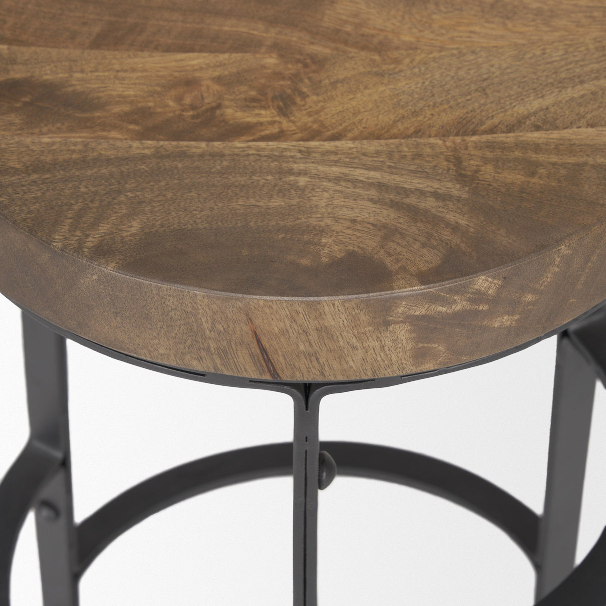 Neo 26.3" Seat Height Brown Wood Seat Black Metal Frame Stool by Mercana at Eve Furniture