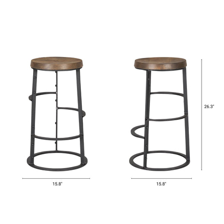 Neo Brown Wood Seat Black Metal Frame Stool by Mercana at Eve Furniture