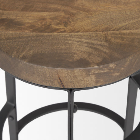 Neo Brown Wood Seat Black Metal Frame Stool by Mercana at Eve Furniture