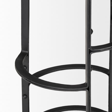 Neo Brown Wood Seat Black Metal Frame Stool by Mercana at Eve Furniture