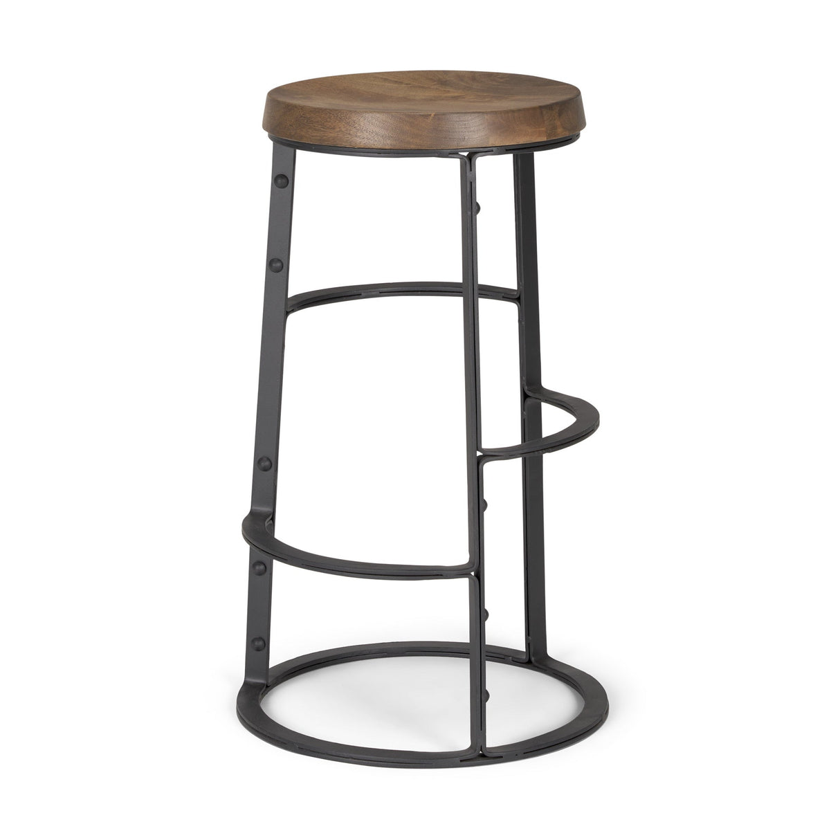 Neo Brown Wood Seat Black Metal Frame Stool by Mercana at Eve Furniture