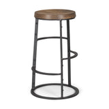 Neo Brown Wood Seat Black Metal Frame Stool by Mercana at Eve Furniture