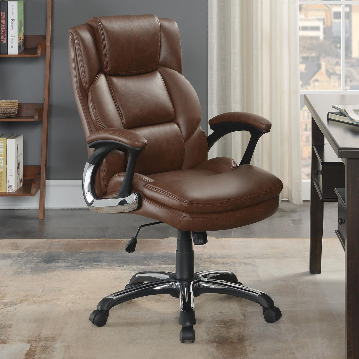 Nerris Brown/Black Adjustable Height Office Chair with Padded Arm