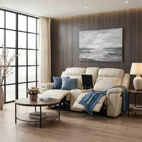 Nest Beige Double Reclining Loveseat with Center Console by Homelegance at Eve Furniture