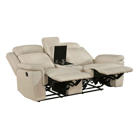 Nest Beige Double Reclining Loveseat with Center Console by Homelegance at Eve Furniture