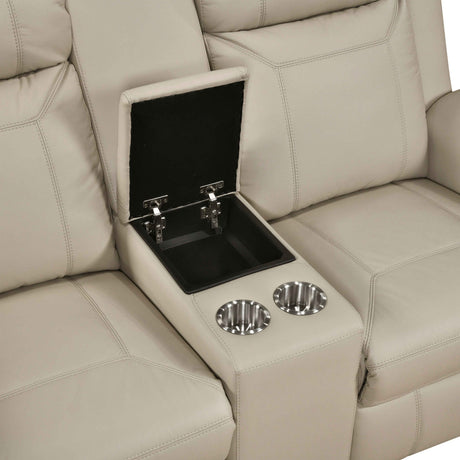 Nest Beige Double Reclining Loveseat with Center Console by Homelegance at Eve Furniture