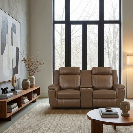 Nest Camel Double Reclining Loveseat with Center Console by Homelegance at Eve Furniture