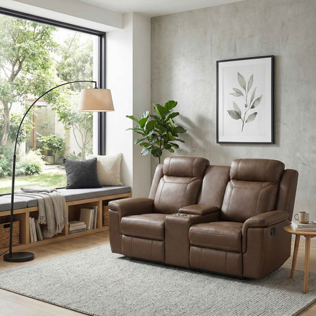 Nest Camel Double Reclining Loveseat with Center Console by Homelegance at Eve Furniture