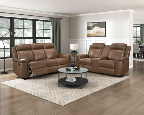 Nest Camel Double Reclining Loveseat with Center Console by Homelegance at Eve Furniture