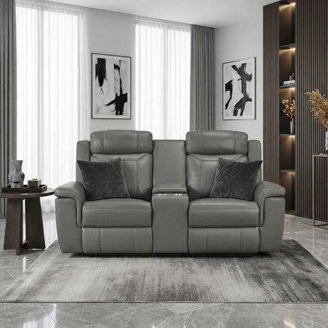 Nest Dark Gray Double Reclining Loveseat with Center Console by Homelegance at Eve Furniture