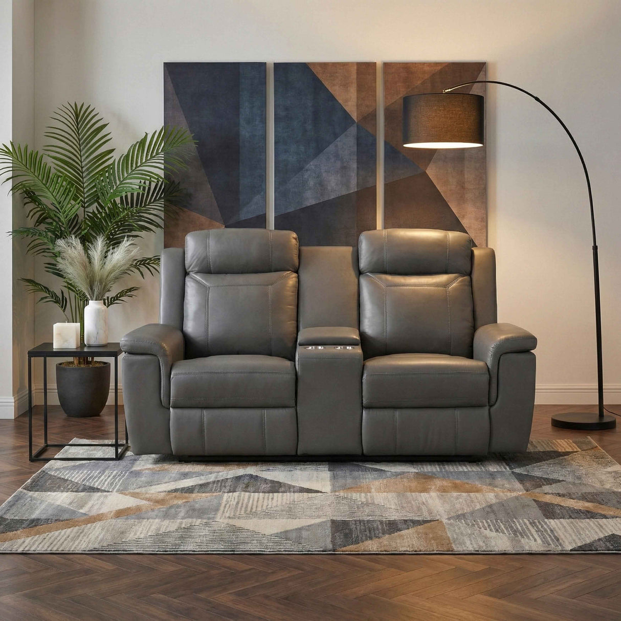 Nest Dark Gray Double Reclining Loveseat with Center Console by Homelegance at Eve Furniture