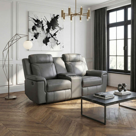 Nest Dark Gray Double Reclining Loveseat with Center Console by Homelegance at Eve Furniture