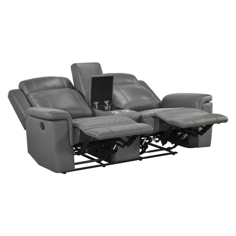 Nest Dark Gray Double Reclining Loveseat with Center Console by Homelegance at Eve Furniture