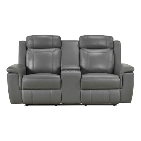 Nest Dark Gray Double Reclining Loveseat with Center Console by Homelegance at Eve Furniture