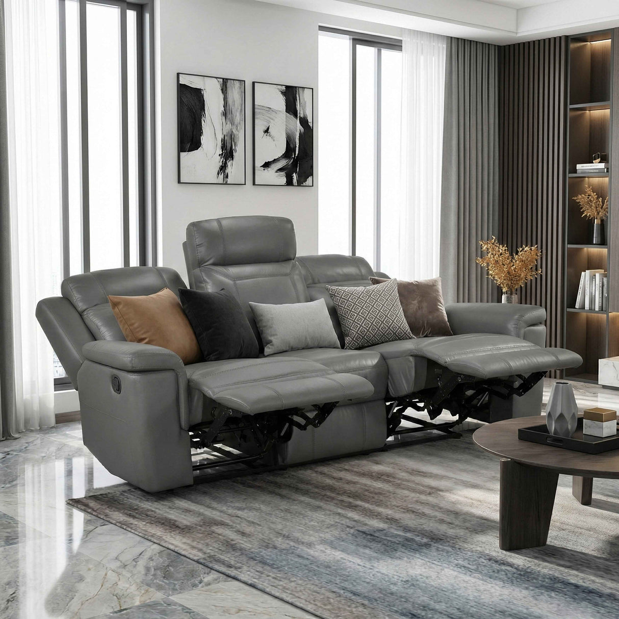 Nest Dark Gray Double Reclining Sofa by Homelegance at Eve Furniture