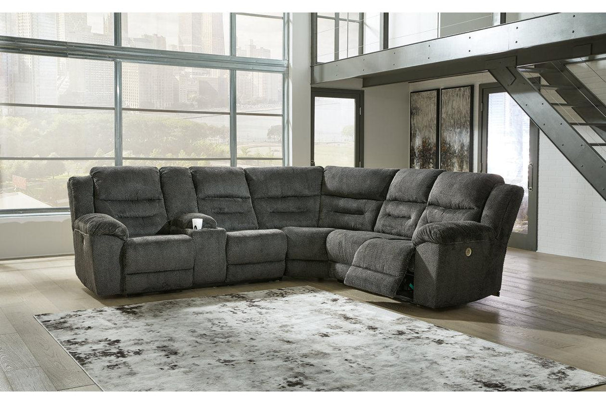 Nettington Smoke 3-Piece Power Reclining Sectional by Ashley at Eve Furniture