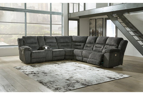 Nettington Smoke 4-Piece Power Reclining Sectional by Ashley at Eve Furniture