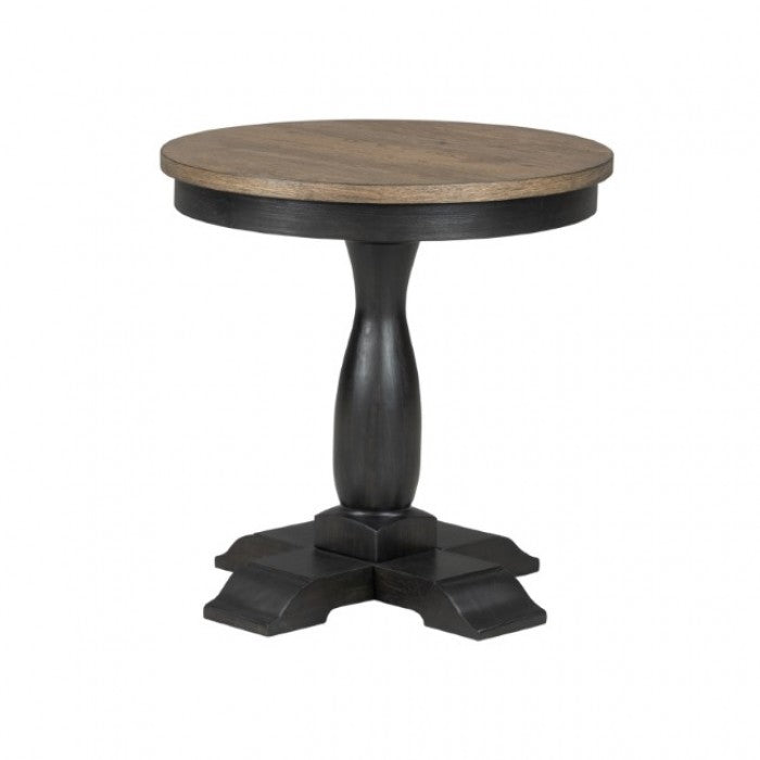 Neue Mills Weathered Black/Brown Round End Table by Furniture of America at Eve Furniture