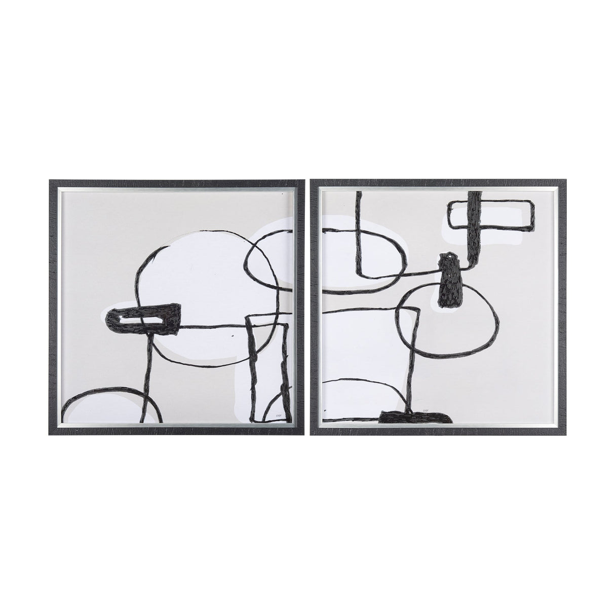 Neutral Shapes I by Mercana Studio a Hand Embellished Textured Framed Art Print Matted under Glass by Mercana at Eve Furniture