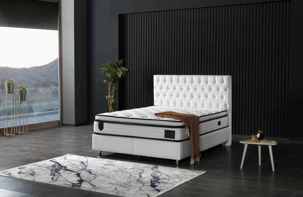 Nevada Storage Bed With Headboard White Vinyl by Furnia at Eve Furniture