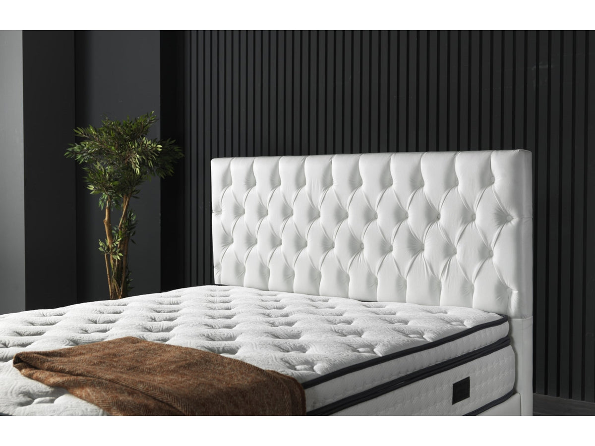Nevada Storage Bed With Headboard White Vinyl by Furnia at Eve Furniture