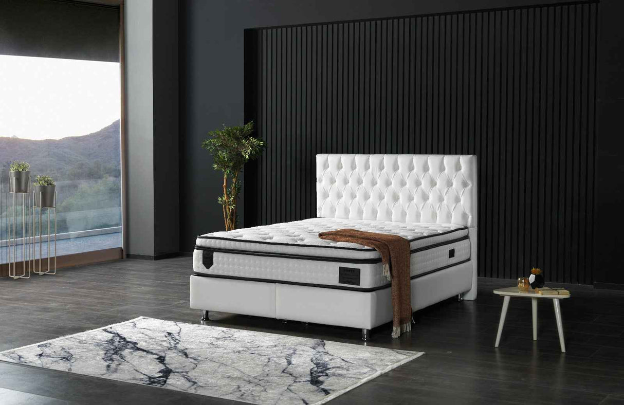 Nevada Storage Bed With Headboard White Vinyl by Furnia at Eve Furniture