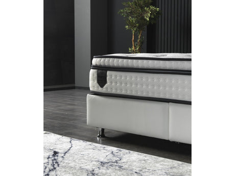 Nevada Storage Bed With Headboard White Vinyl by Furnia at Eve Furniture