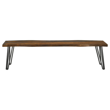 Neve Sheesham Gray/Gunmetal Live-edge Dining Bench with Hairpin Legs