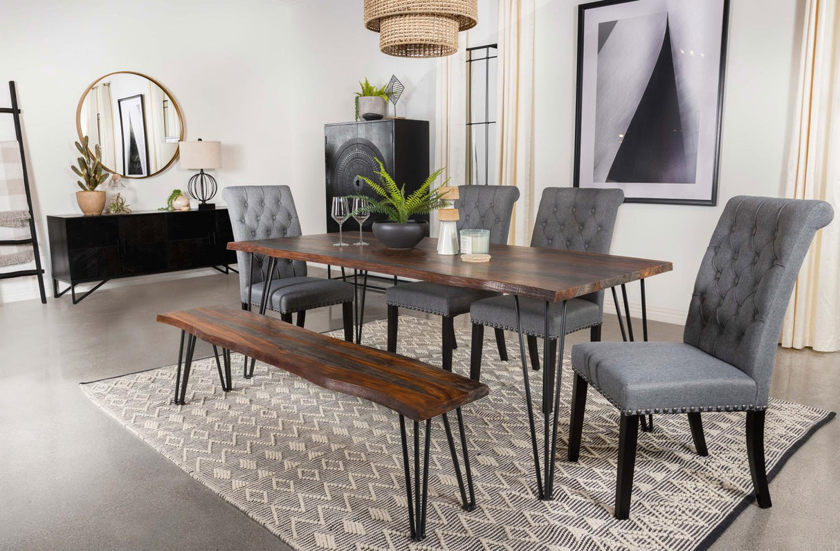 Neve Sheesham Gray/Gunmetal Live-edge Dining Table with Hairpin Legs