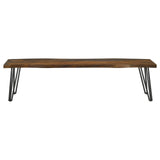 Neve Sheesham Gray/Gunmetal Live-edge Dining Bench with Hairpin Legs by Coaster at Eve Furniture