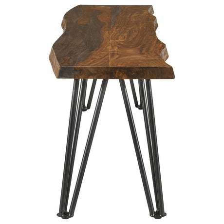 Neve Sheesham Gray/Gunmetal Live-edge Dining Bench with Hairpin Legs by Coaster at Eve Furniture