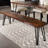 Neve Sheesham Gray/Gunmetal Live-edge Dining Bench with Hairpin Legs by Coaster at Eve Furniture