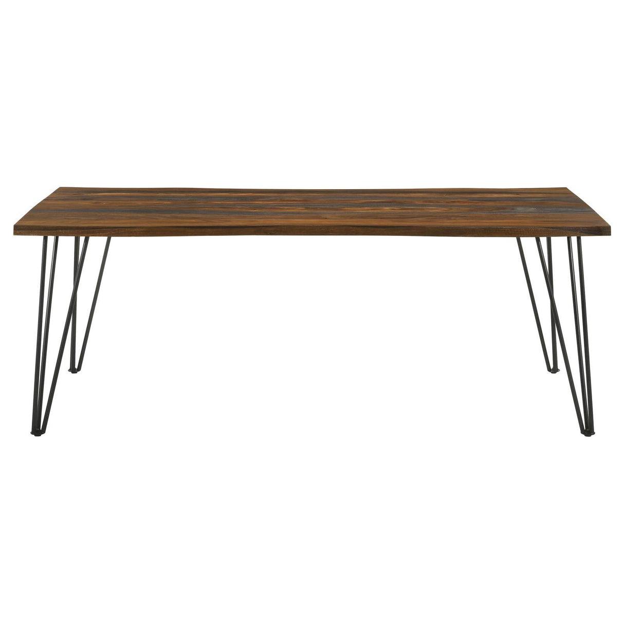 Neve Sheesham Gray/Gunmetal Live-edge Dining Table with Hairpin Legs by Coaster at Eve Furniture