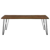 Neve Sheesham Gray/Gunmetal Live-edge Dining Table with Hairpin Legs by Coaster at Eve Furniture