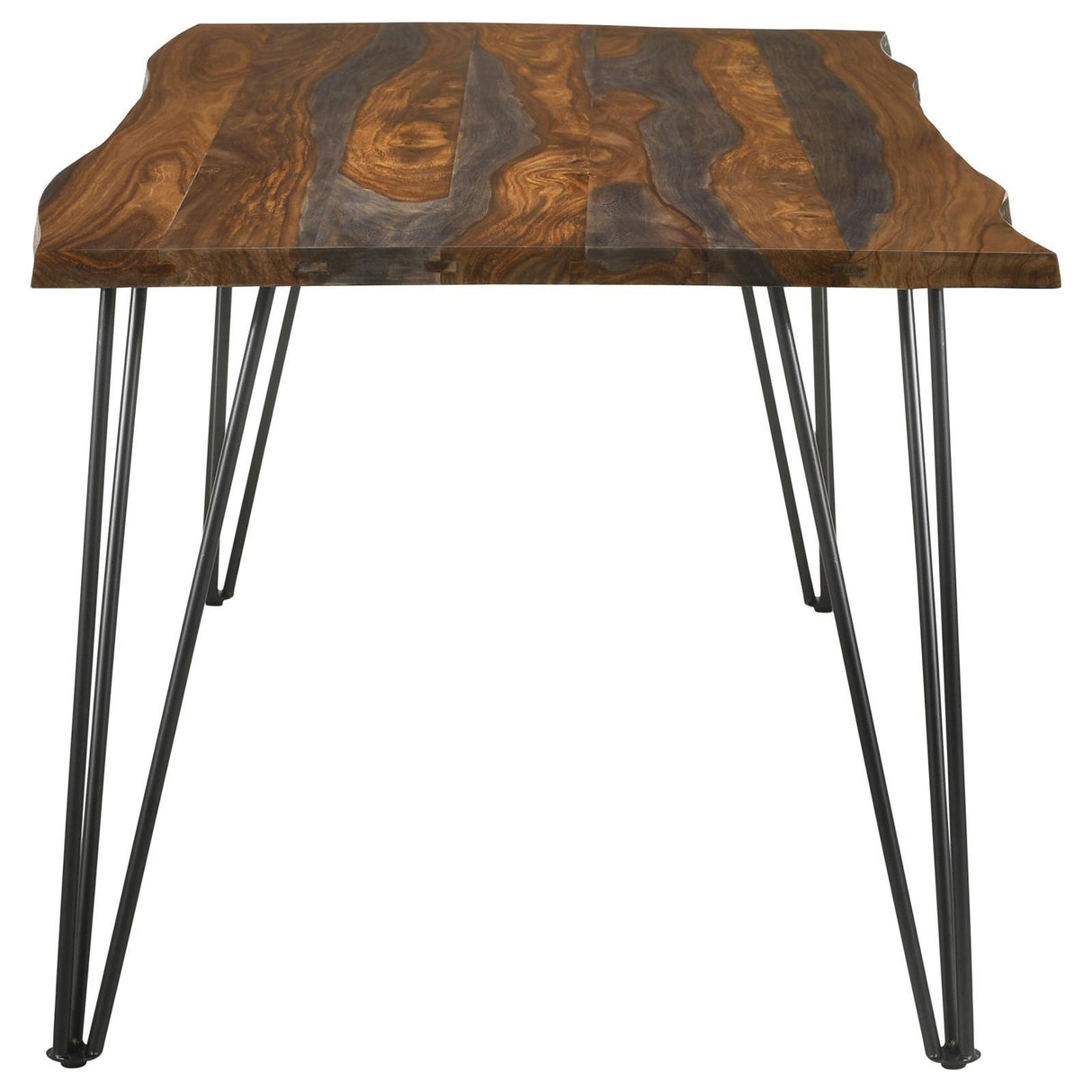Neve Sheesham Gray/Gunmetal Live-edge Dining Table with Hairpin Legs by Coaster at Eve Furniture