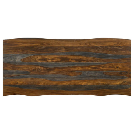 Neve Sheesham Gray/Gunmetal Live-edge Dining Table with Hairpin Legs by Coaster at Eve Furniture